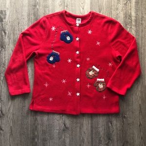 Premier International Ladies' Plus Red Christmas Mittens Buttondown Fleece Sz XL